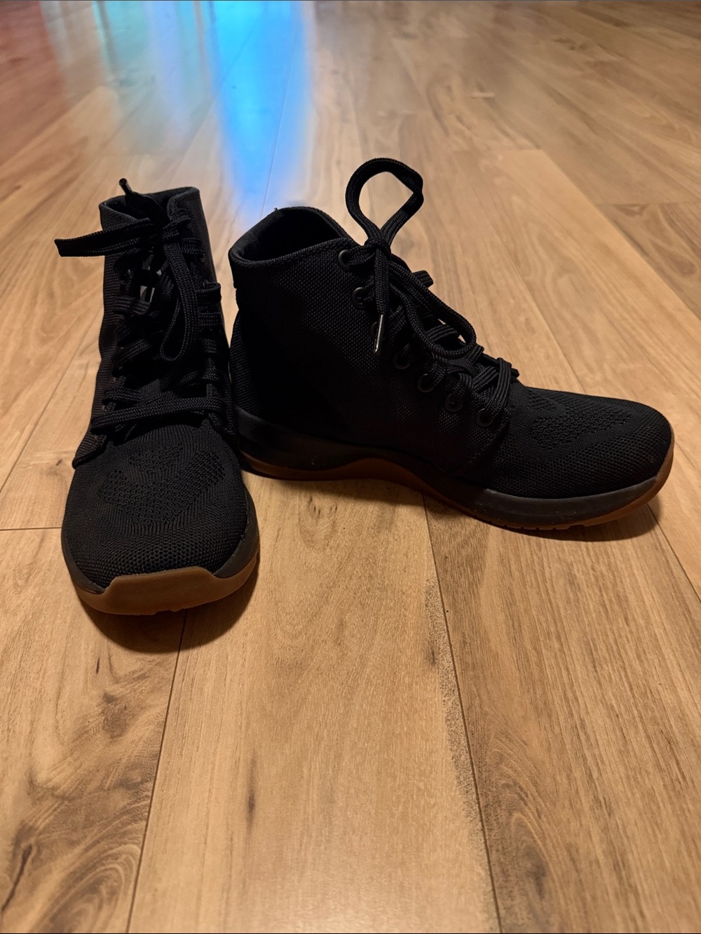 Women's Black Knit High-Top Athletic Sneakers with Gum Outsole